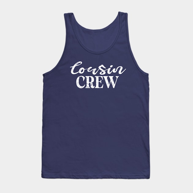 Cousin Crew Vintage Distressed White Typography Tank Top by Inspire Enclave